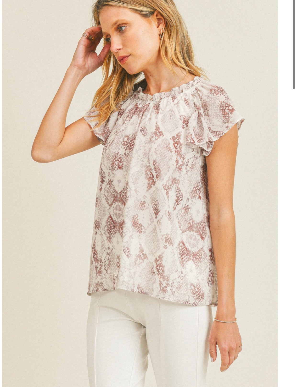 Snakeskin Print Ruffle Blouse