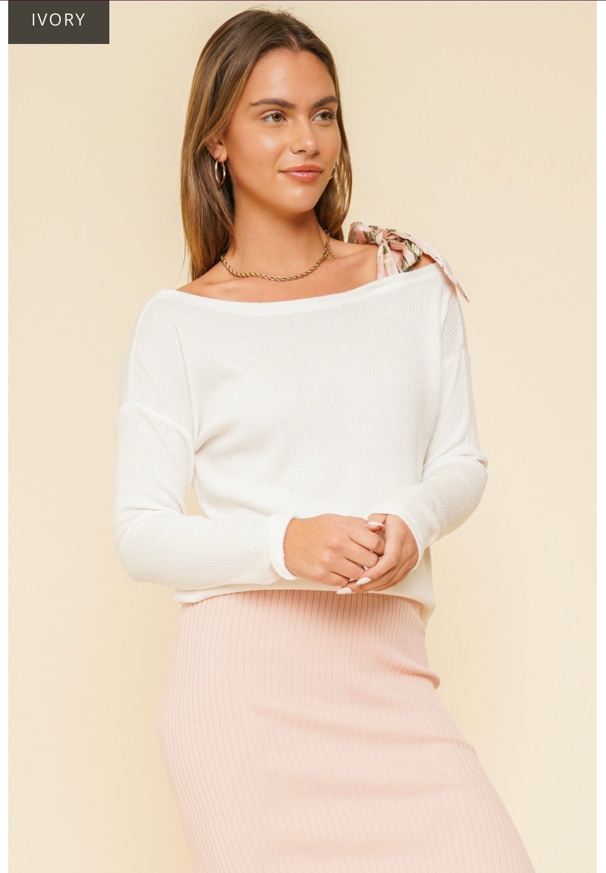 One Shoulder Bow Tie Knit Top