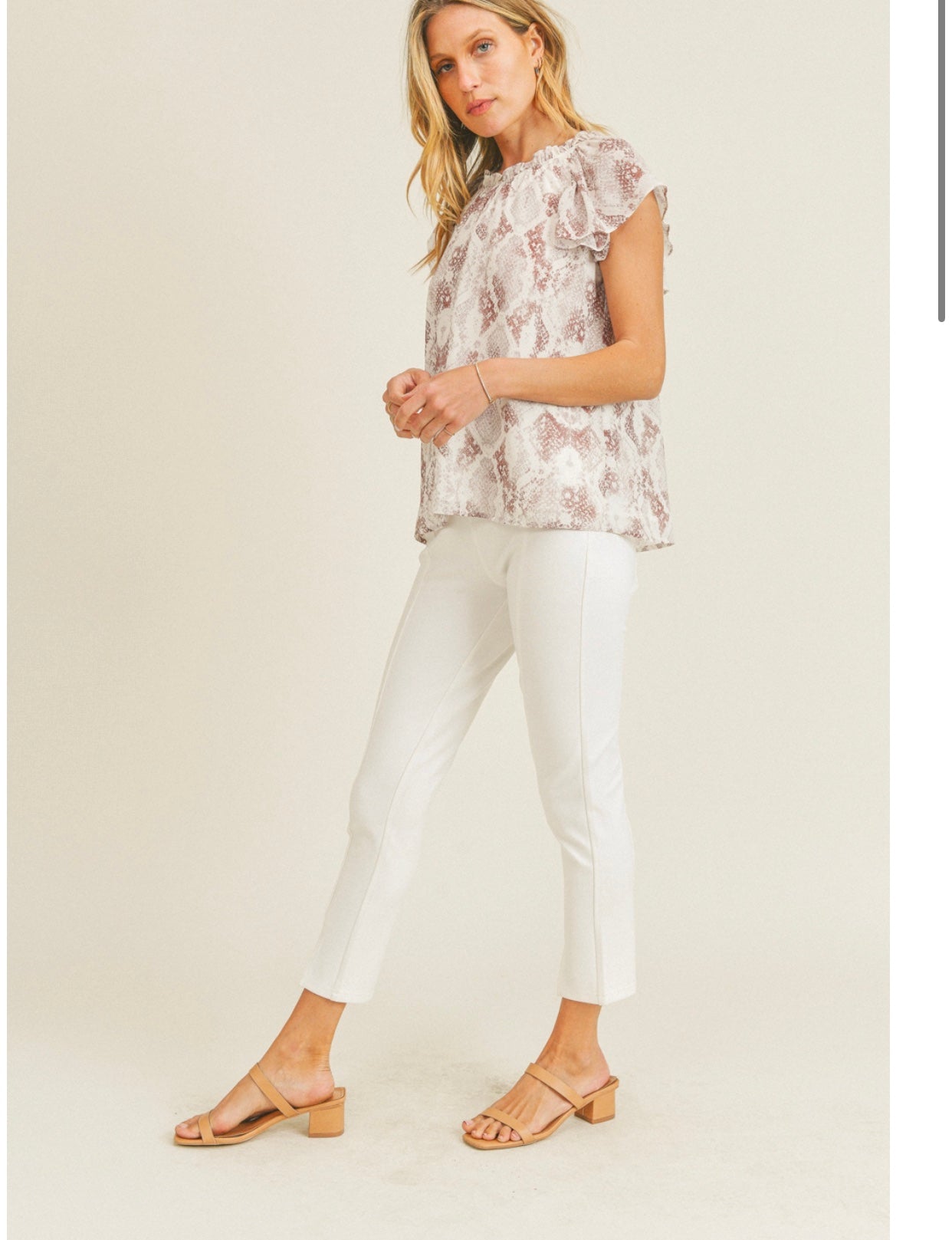 Snakeskin Print Ruffle Blouse