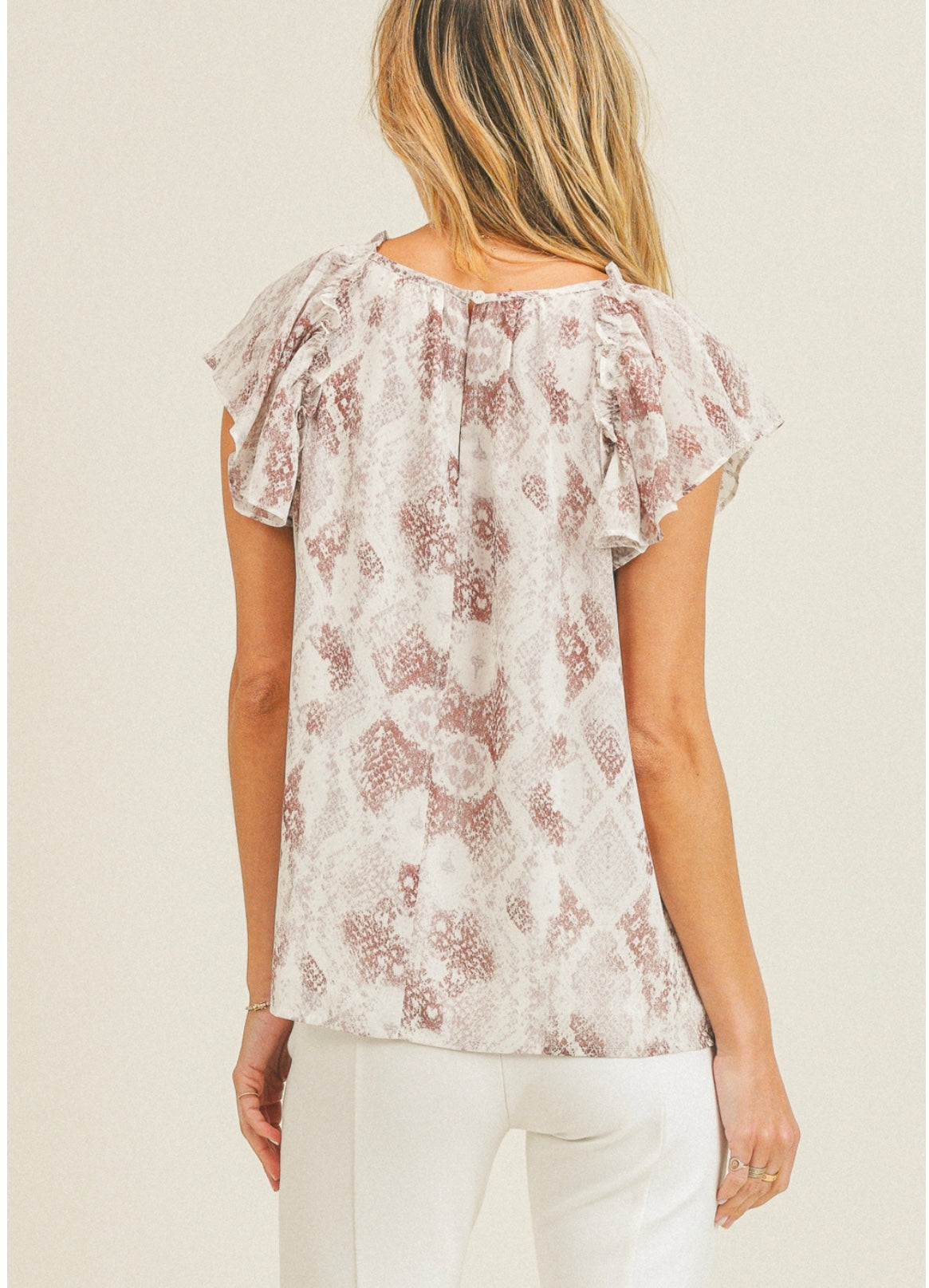 Snakeskin Print Ruffle Blouse