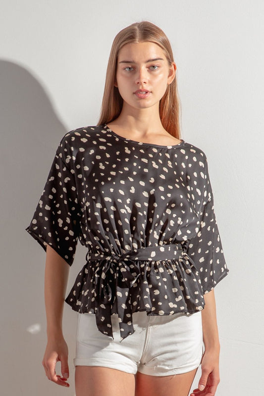 Spotted Waist Tie Top